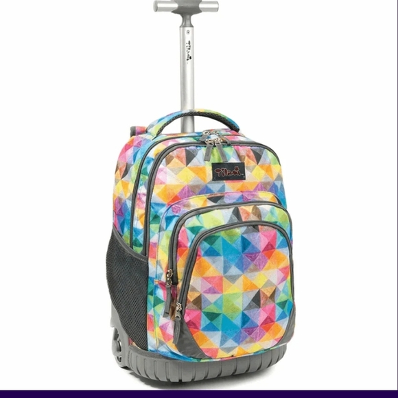 Tilami Colorful Geometric Print  18 Inch Rolling Backpack - Picture 1 of 6